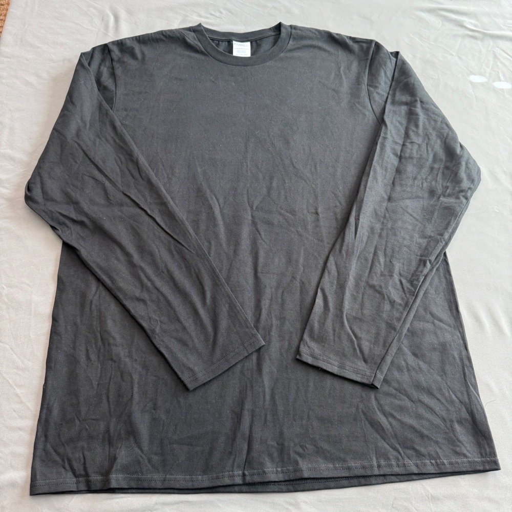 Port & Company Mens XL Black Long Sleeve T-Shirt 100% Cotton Crew Neck Tee